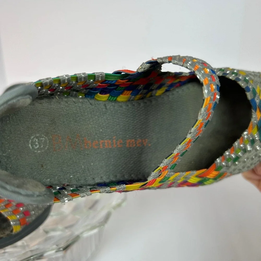 Bernie Mev Woven Mary Jane Wedge Comfort Shoes Rainbow‎ Metallic Size 37